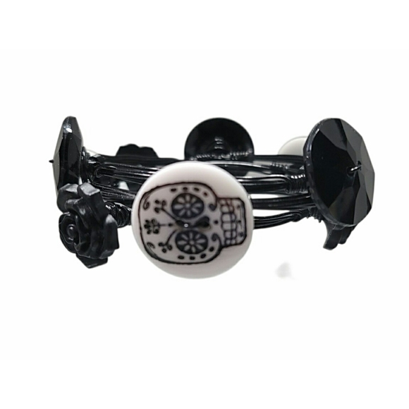 Whimsical Sugar Skull Wire Wrapped Set of 3 Bangles - Picture 2 of 6